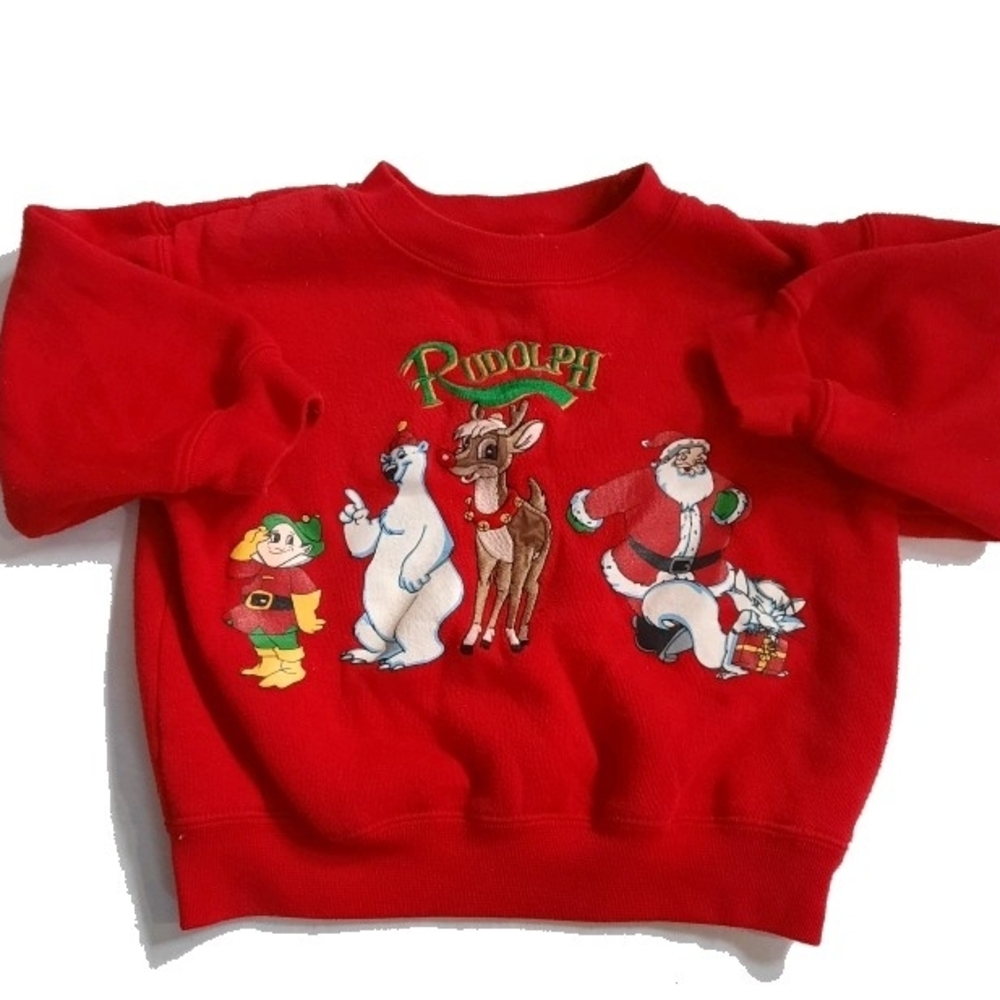 Vintage 1999 Toddler Embroidered Rudolph Christmas Sweatshirt 2T